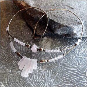 1970s Retro Vintage Gemstone Necklace Sterling Silver w Pink Quartz